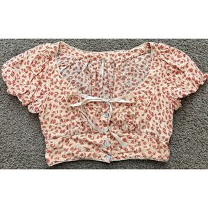 Free People Easy To Love Tea Floral Cropped Short Sleeve Top Small